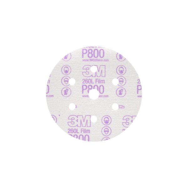 3M® - Hookit™ 260L 6" P800 Grit Aluminum Oxide 7-Hole Hook-and-Loop Finishing Disc (100 Pieces)