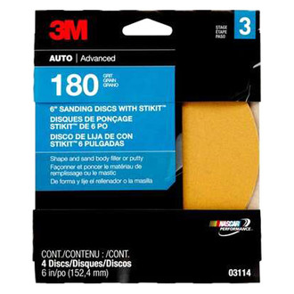 3M® 03114 - Stikit™ 6" 180 Grit Aluminum Oxide Non-Vacuum PSA Disc (4 Pieces)