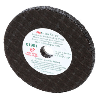 3M® - Green Corps™ 3" x 3/16" x 3/8" Aluminum Oxide Type 1 Reinforced Weld Bench Grinding Wheel (5 Pieces)