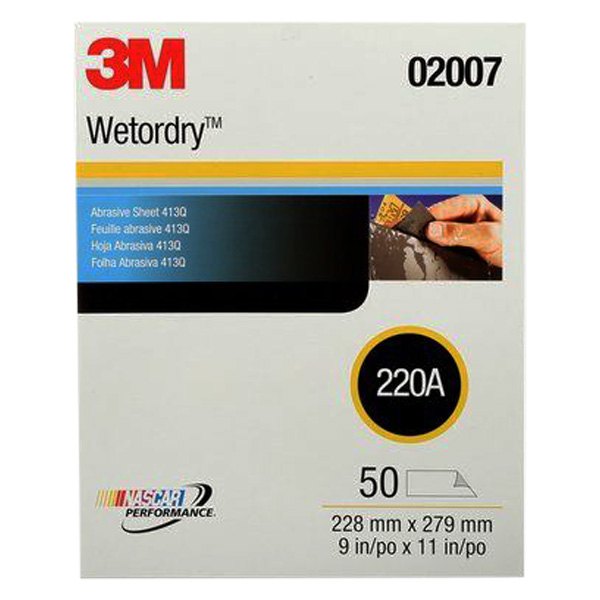 3M® - Wetordry™ 413Q 11" x 9" 220 Grit Silicon Carbide Waterproof Sanding Sheet (50 Pieces)
