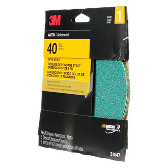 3M® - Green Corps™ Stikit™ 6" 40 Grit Ceramic Aluminum Oxide Non-Vacuum PSA Disc (5 Pieces)