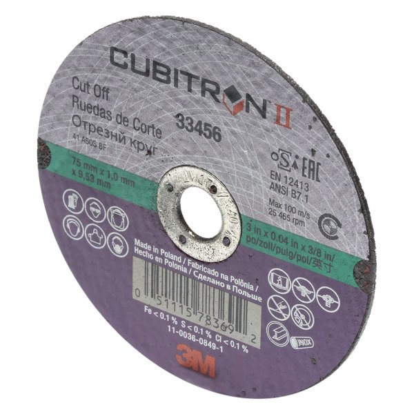 3M® - Cubitron™ 3" x 1/25" x 3/8" Aluminum Oxide Type 41 Cut-Off Wheel (5 Pieces)