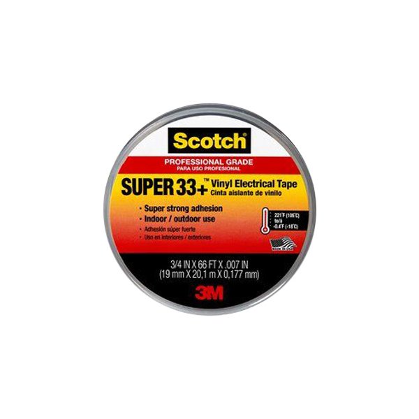 3M® - Scotch™ Super 33+™ 66' x 0.75" Black Electrical Tape Roll