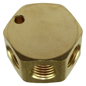 Acme Automotive® - 1/4" (F) NPT x (3) 1/4" (F) NPT Port Brass Flat Hex Manifold
