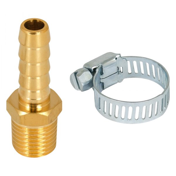 AES Industries® - 1/4" (M) NPT x 5/16" OD Brass Barbed Hose Fitting with Clamp