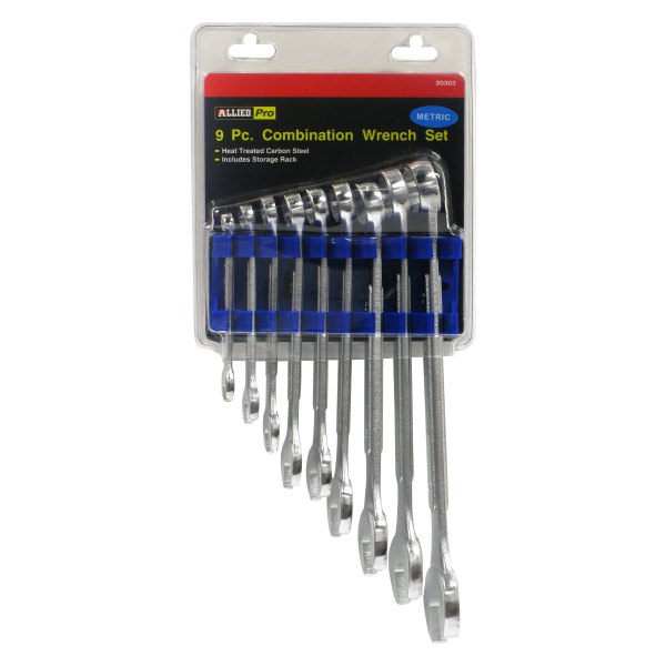 Allied Tools® - Pro™ 9-piece 6 to 19 mm 12-Point Angled Head Mirror Polished Combination Wrench Set