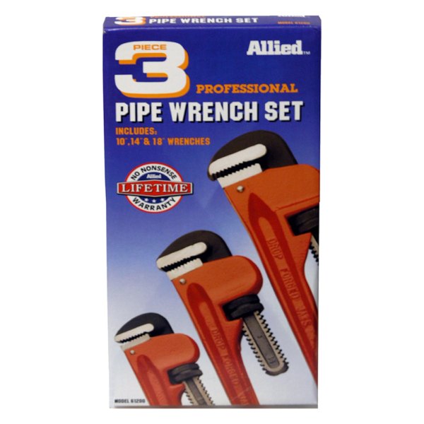 Allied Tools® - 3-piece 10" to 18" Serrated Jaws Aluminum Straight Pipe Wrench Set