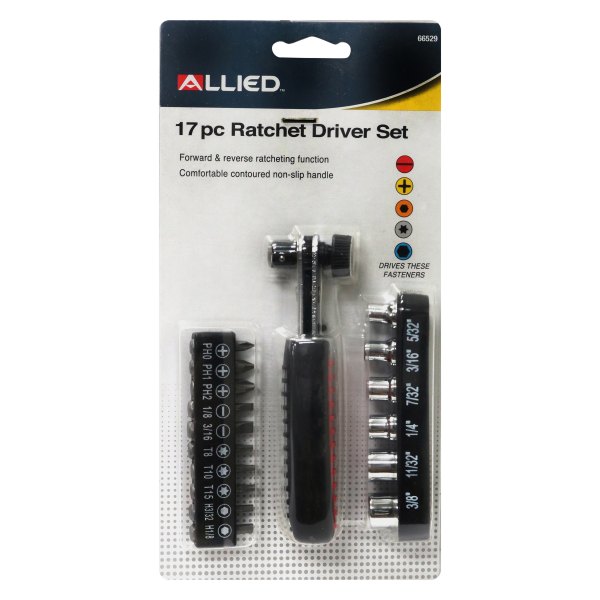 Allied Tools® - 17-piece Multi Material Handle Ratcheting Multi-Bit Screwdriver Kit