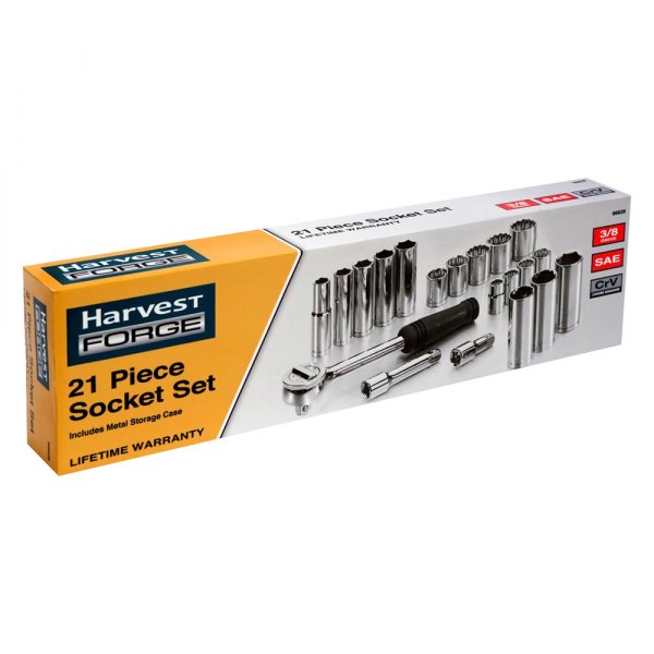Allied Tools® - Harvest FORGE™ 3/8" Drive 12-Point SAE Ratchet and Socket Set, 21 Pieces