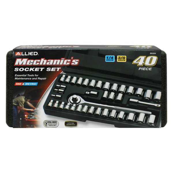 Allied Tools® - Mixed Drive Size SAE/Metric Ratchet and Socket Set, 40 Pieces