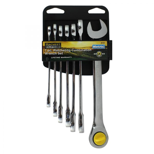 Allied Tools® - Harvest FORGE™ 7-piece 8 to 18 mm 12-Point Straight Head 72-Teeth Ratcheting Combination Wrench Set
