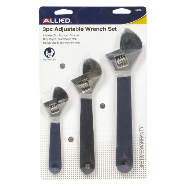 Allied Tools® - 3-piece 6" to 10" OAL Chrome Dipped Handle Adjustable Wrench Set