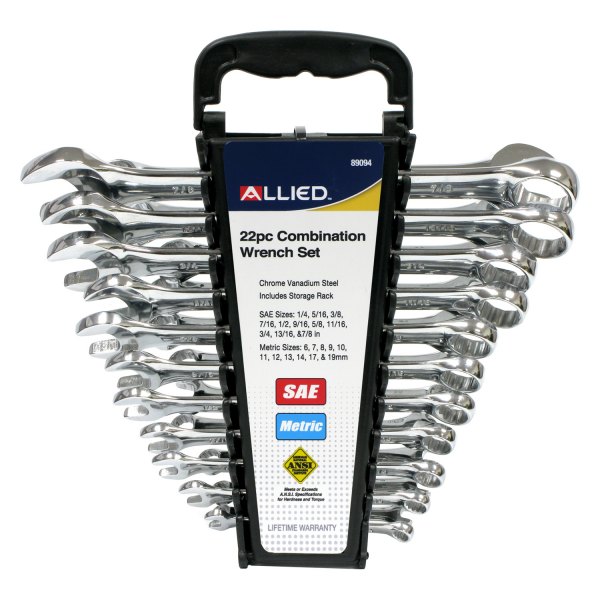 Allied Tools® - 22-piece 1/4" to 7/8" & 6 to 19 mm 12-Point Angled Head Combination Wrench Set