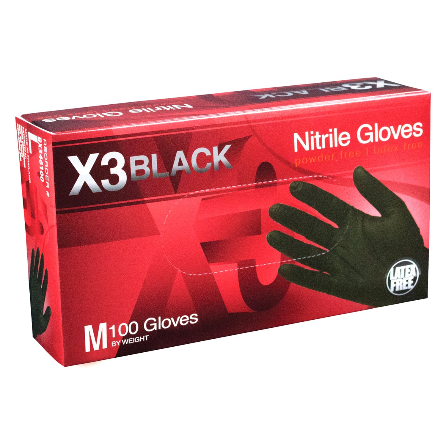 Box of 100 AMMEX BX3 Black Nitrile Industrial Latex Free Disposable Gloves 
