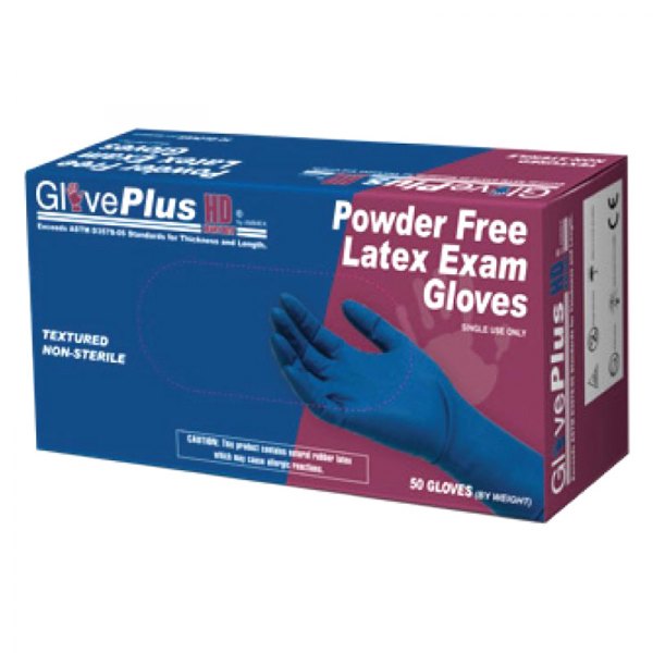 Ammex® - GlovePlus HD™ Large Textured Powder-Free Blue Latex Disposable Gloves