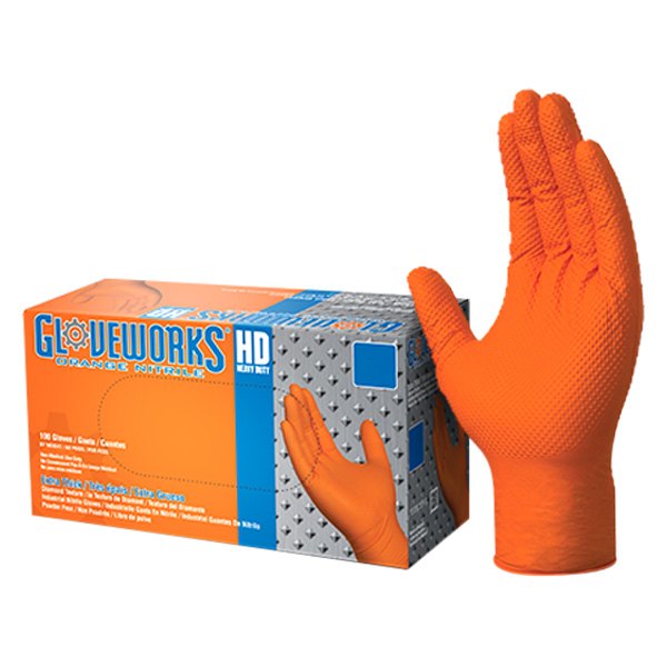 Ammex® GWON49100 - Gloveworks HD™ XX-Large Powder-Free Orange Nitrile  Disposable Gloves