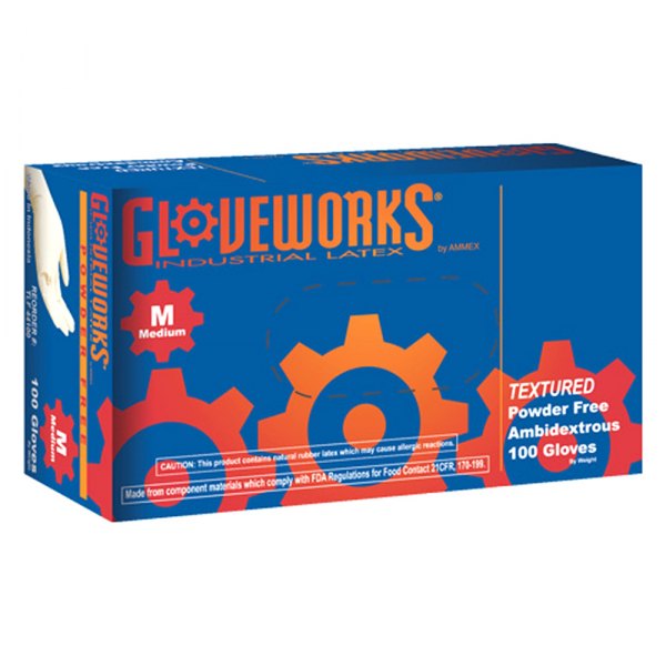 Ammex® - Gloveworks™ Medium Textured Powder-Free Ivory Latex Disposable Gloves