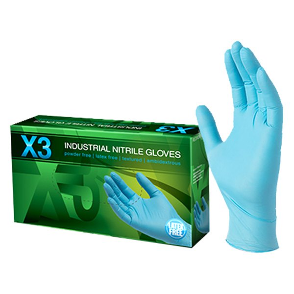 Ammex® - Xtreme X3™ Large Textured Powder-Free Blue Nitrile Disposable Gloves