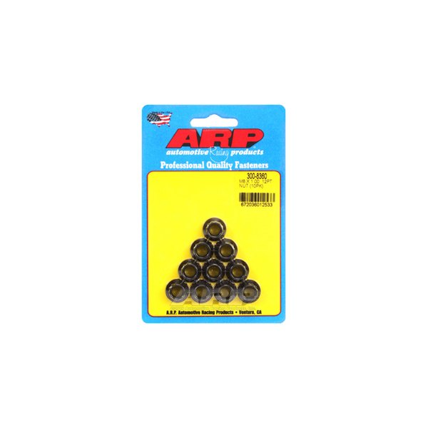 ARP® - M8-1.00 mm Chrome Plated Black Metric 12 Point Flange Nut (10 Pieces)