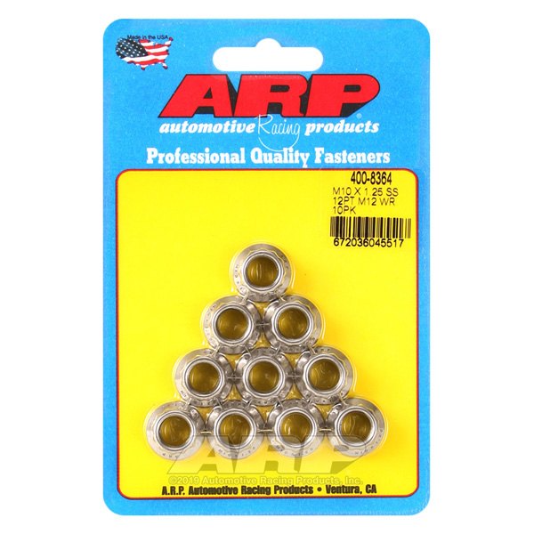 ARP® - M10-1.25 mm Stainless Steel Polished Metric 12 Point Flange Nut (10 Pieces)
