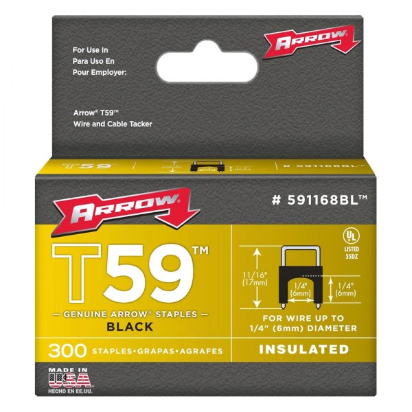 Arrow Fastener® - T59™ 1/4" x 1/4" Steel Black Insulated Staples (300 Pieces)
