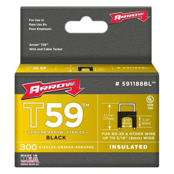 Arrow Fastener® - T59™ 1/4" x 5/16" Steel Black Insulated Staples (300 Pieces)