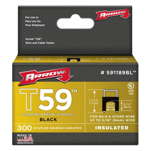 Arrow Fastener® - T59™ 5/16" x 5/16" Steel Black Insulated Staples (300 Pieces)