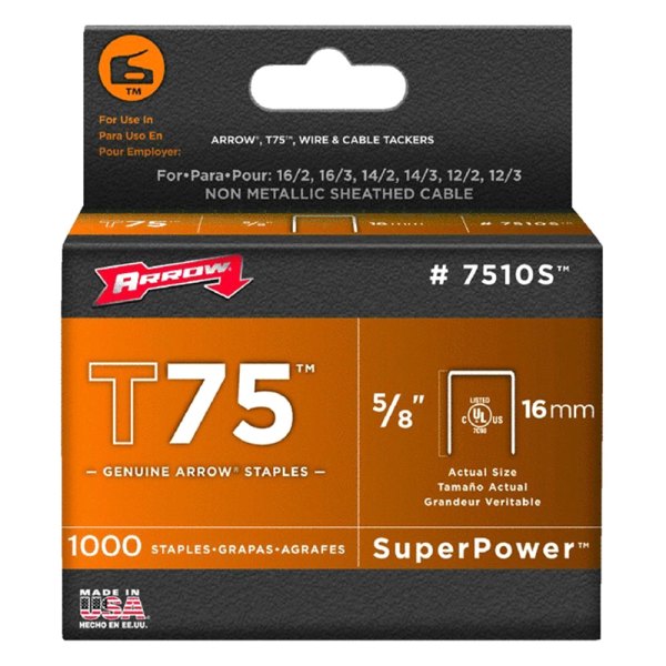 Arrow Fastener® - SuperPower™ T75™ 5/8" Steel Staples (1000 Pieces)
