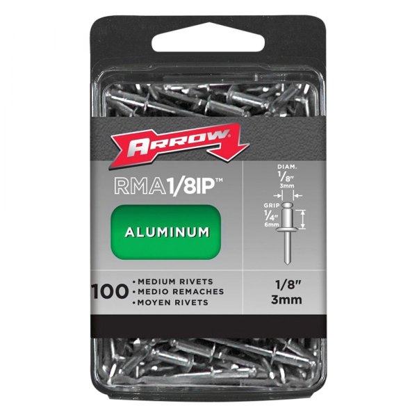 Arrow Fastener® - 1/8" x 1/4" SAE Aluminum Medium Head Silver Blind Rivets (100 Pieces) 