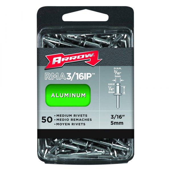 Arrow Fastener® - 3/16" x 1/4" SAE Aluminum Medium Head Silver Blind Rivets (50 Pieces) 