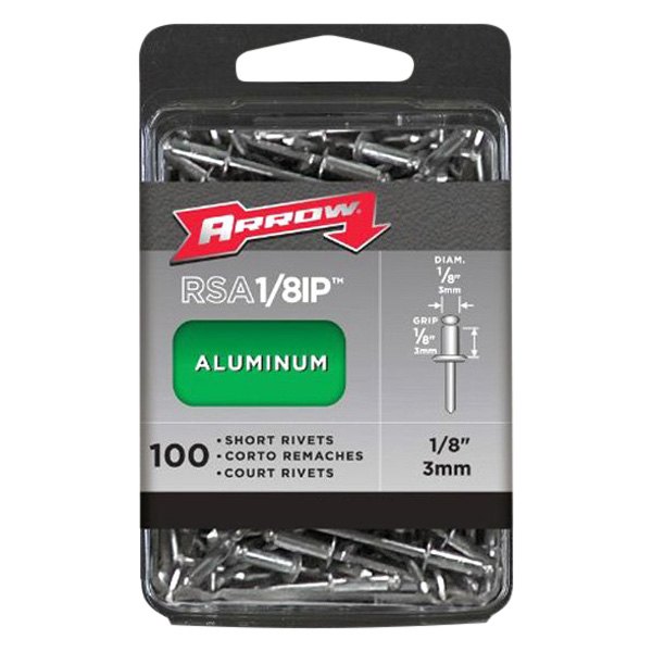 Arrow Fastener® - 1/8" x 1/8" SAE Aluminum Small Head Silver Blind Rivets (100 Pieces) 