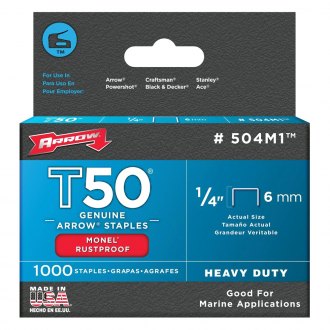 Arrow Fastener Flat Crown Staples, 1/2 x 3/8, Silver - 1250 pack