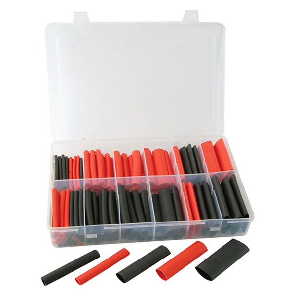 ATD® - 3" x 1/8" to 1" 3:1 Polyolefin Black and Red Dual Wall Heat Shrink Tubing Set