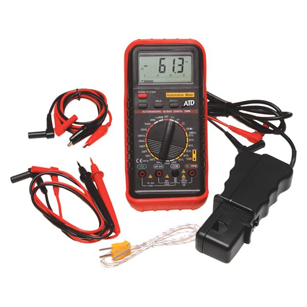 ATD® - Deluxe™ Multimeter with Automotive Engine Analyzer and Temperature Functions (AC/DC Voltage, AC/DC Current, Resistanse, Frequency, Diode Test, Dwell Angle, RPM, Duty Cycle, Continuity Test)