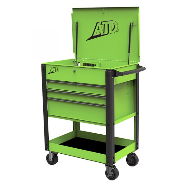 ATD® - 31" x 20.4" x 40.2" Green Steel Quick Assembly Deluxe 4-Drawer 1-Shelf Service Cart