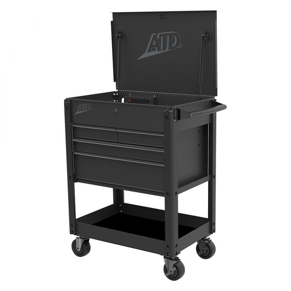 ATD® - 31" x 20.4" x 40.2" Black Steel Quick Assembly Deluxe 4-Drawer 1-Shelf Service Cart
