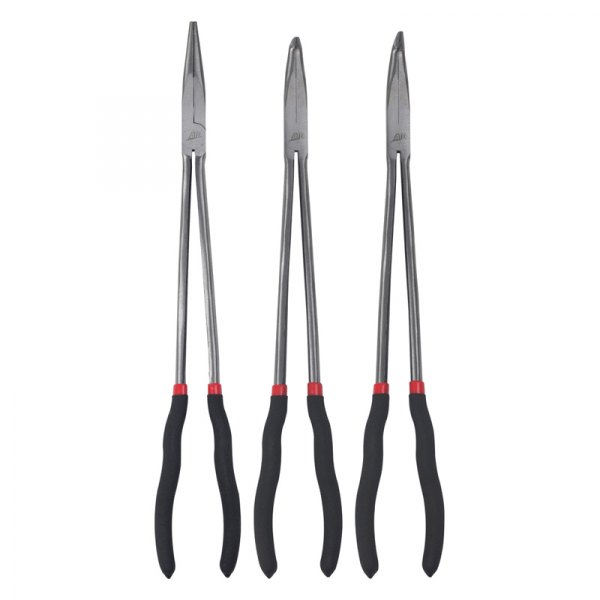 ATD® - 3-piece Box Joint Straight Bent Jaws Dipped Handle Long Reach Needle Nose Pliers Set