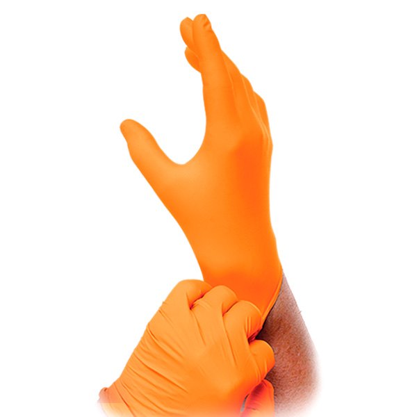 Atlantic Safety Products® - Medium Lightning Powder-Free Orange Nitrile Disposable Gloves 
