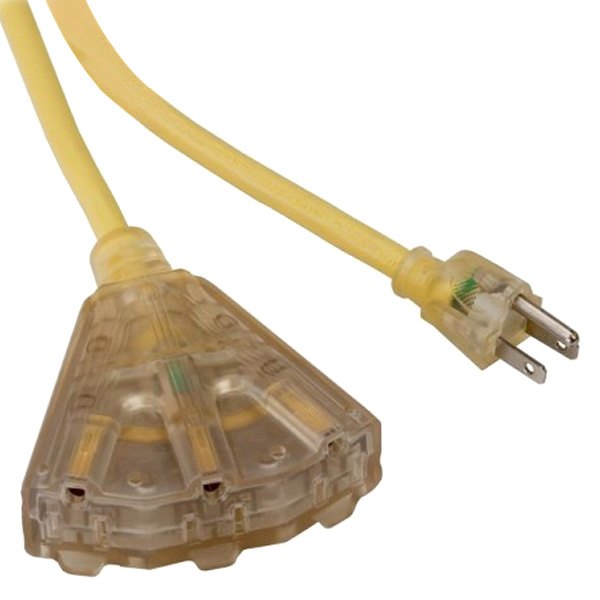 Bayco® - Yellow Extension Cord with 3 Outlets and Lighted End (25', 14 AWG)