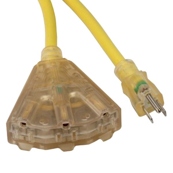 Bayco® - Yellow Extension Cord with 3 Outlets and Lighted End (100', 14 AWG)