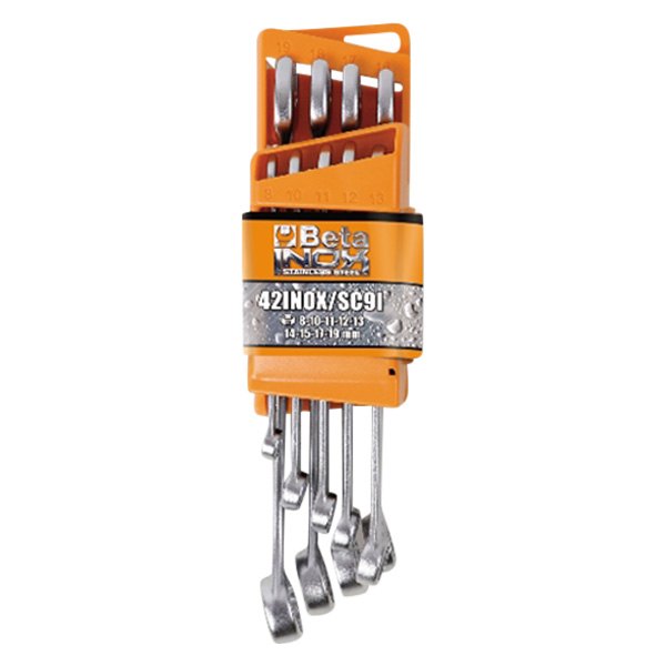 Beta Tools® - 42INOX/SC9-Series 9-piece 8 to 19 mm 12-Point Angled Head Combination Wrench Set