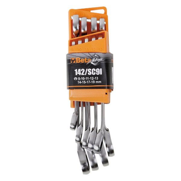 Beta Tools® - 142/SC9I-Series 9-piece 10 to 19 mm 12-Point Angled Head Reversible Ratcheting Combination Wrench Set