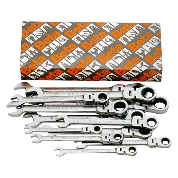 Beta Tools® - 142SN/S13-Series 12-piece 10 to 17 mm 12-Point Flexible Head Ratcheting Combination Wrench Set