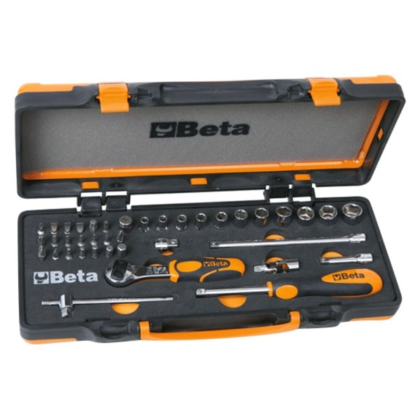 Beta Tools® - 900/C12M™ 1/4" Drive 6-Point Metric Ratchet and Socket Set, 40 Pieces