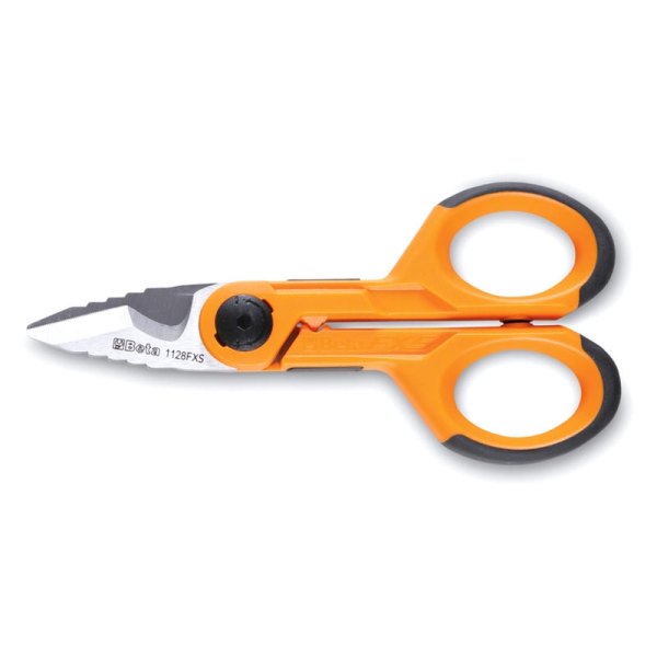Beta Tools® - 1128FXS-Series Graduated Milling Profiles Electrician's Scissors with Straight Stainless Steel Blades, Microteeth, Cable Cutting Groove and Crimping Pliers for Tube Terminals