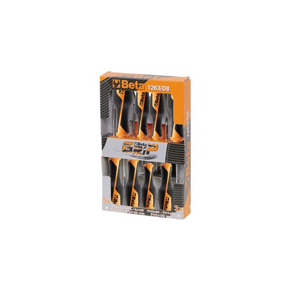 Beta Tools® - BetaGrip 1263/D-Series 8-piece Multi Material Handle Phillips/Slotted Mixed Screwdriver Set