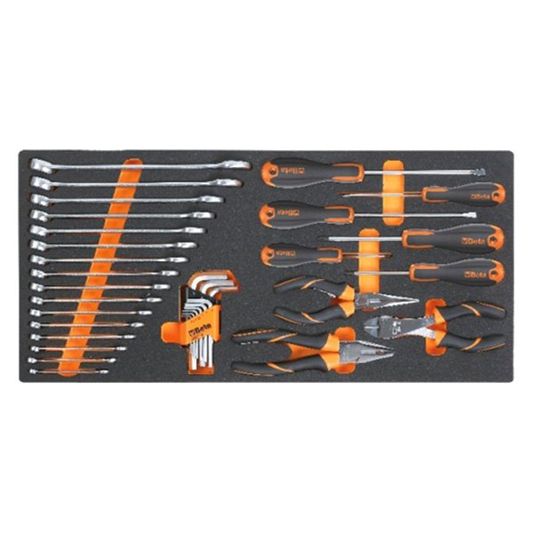 Beta Tools® - MC10-Series Combination Wrenches, Beta Easy Screwdrivers, Pliers and Offset Hexagon Key Wrench Set with Soft Foam Tray