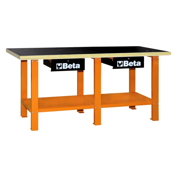Beta Tools® - C56W-Series Orange 2-Drawer Workbench with Wood Top (28-11/32" W x 79" L x 36-39/64" H) 