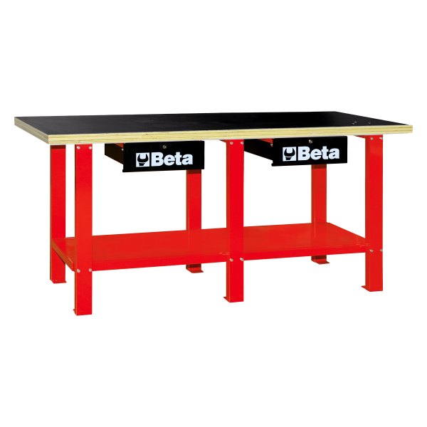 Beta Tools® - C56W-Series Red 2-Drawer Workbench with Wood Top (28-11/32" W x 79" L x 36-39/64" H) 