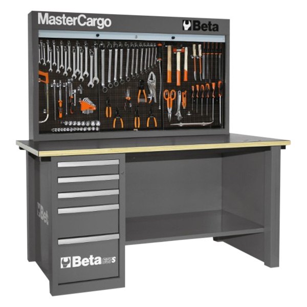 Beta Tools® - C57SA-Series MasterCargo™ Gray 5-Drawer Workbench with Tool Storage Board (31" W x 75" L x 71" H) 